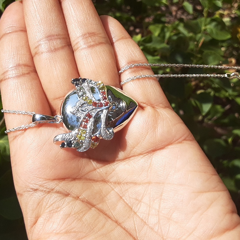 925 Genuine Multi Sapphire Mask Pendant with Chain. FIRM. - Picture 4 of 13